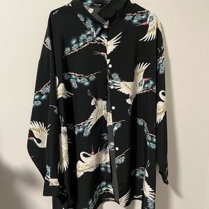 Females bird print button up